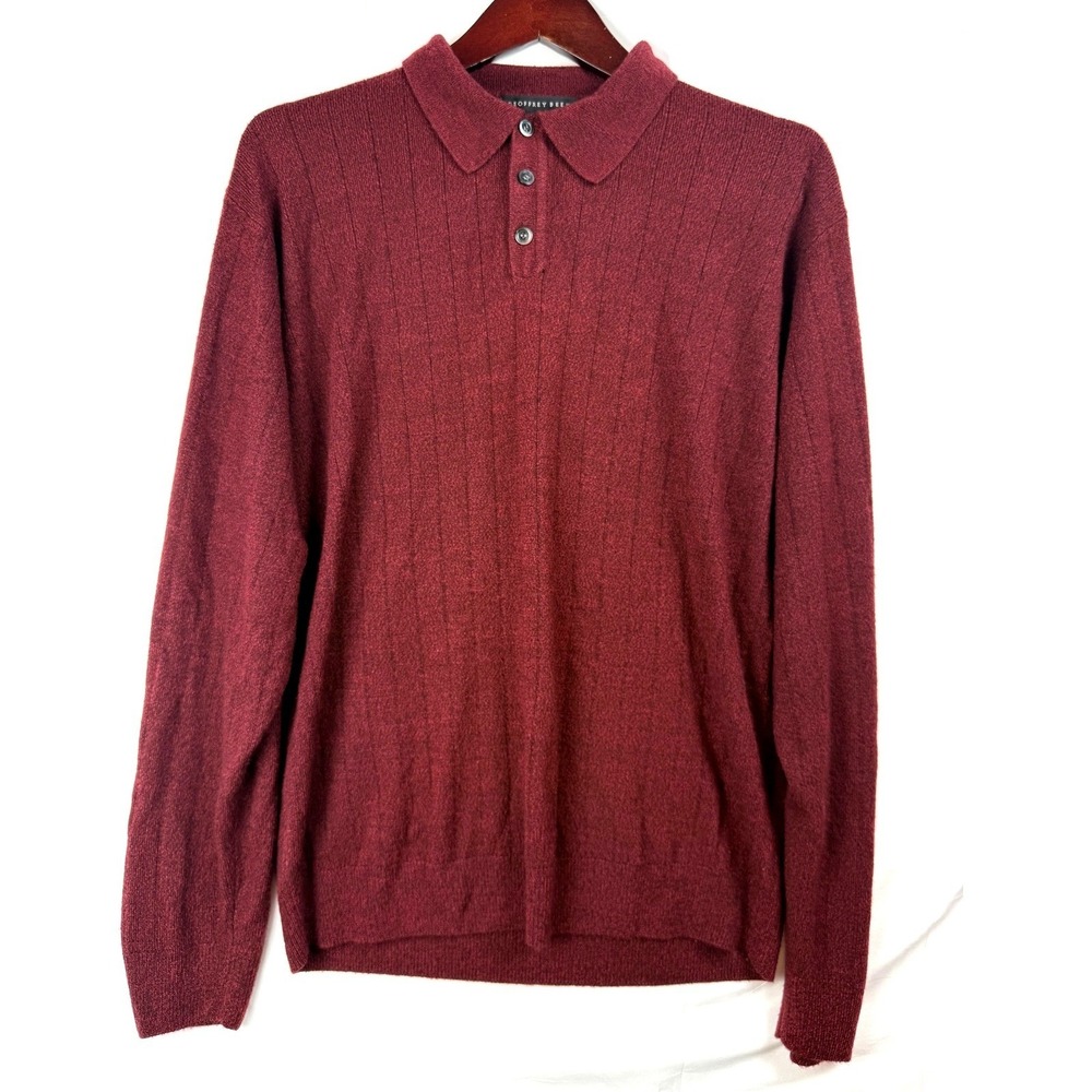 Geoffrey‎ Beene Mens Long Sleeve Burgundy Textured Polo Sweater L